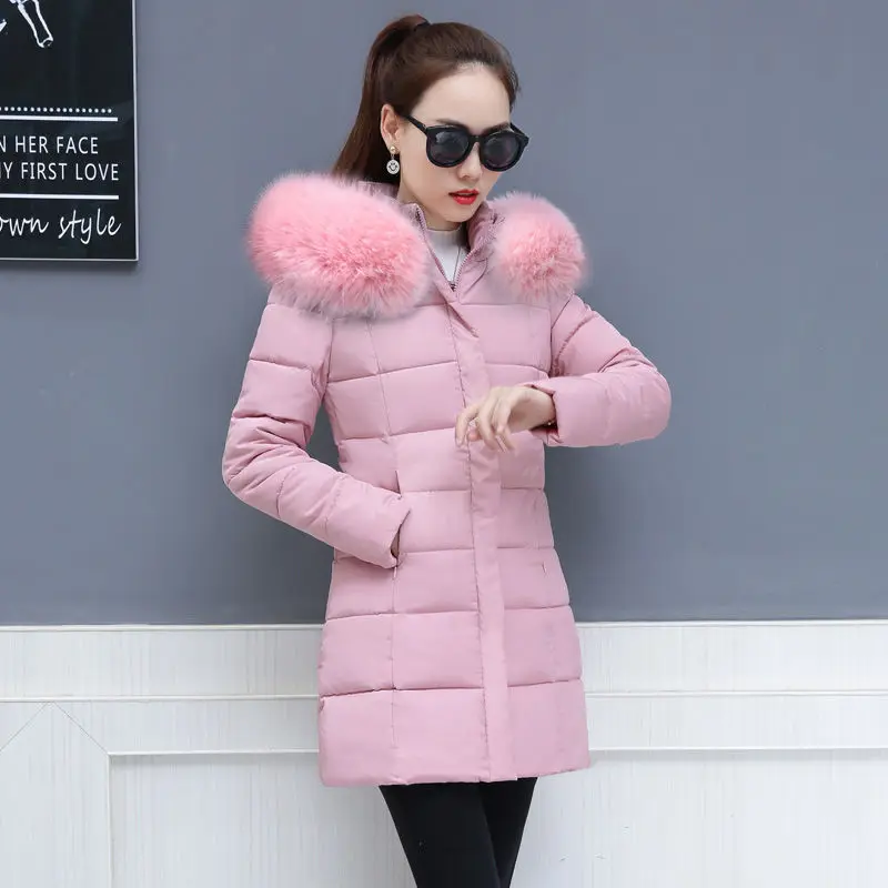 Vangull Women Hooded Parkas Winter New Warm Long Coat Autumn Thick Large size Solid Long Sleeve Big Fur Collar Outerwear