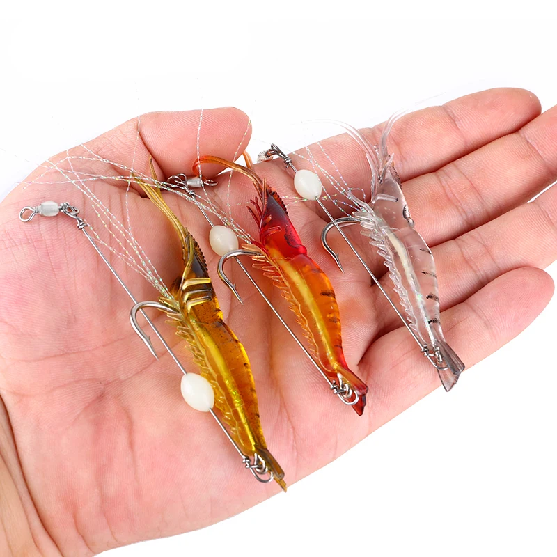 

3pcs Shrimp Soft Lure 9cm 5g Fishing Artificial Bait Soft Fishing Lure Luminous Hook Bead Anzois Para Pesca Sabiki Rig