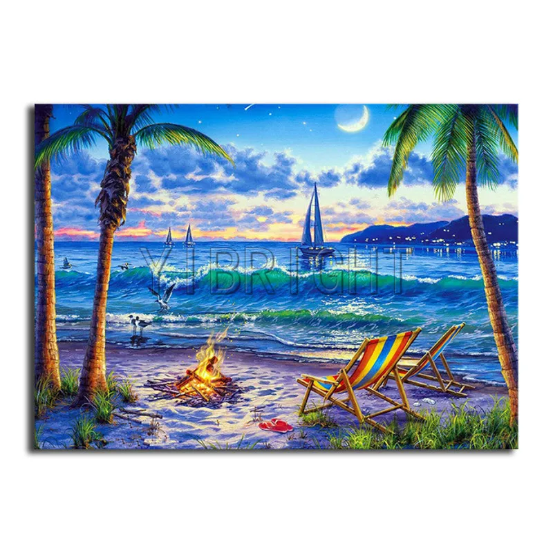 

Full Round Diamond mosaic beach wave DIY 3D Diamond painting sea ship Full Square Diamond embroidery Cross stitch bonfire chair