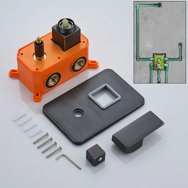 Встраиваемая коробка заслонка смесителя для душа настенный душ регулирующий клапан крана латунь кран ручка управления оранжевая коробка смеситель клапан - Цвет: Black 3-ways