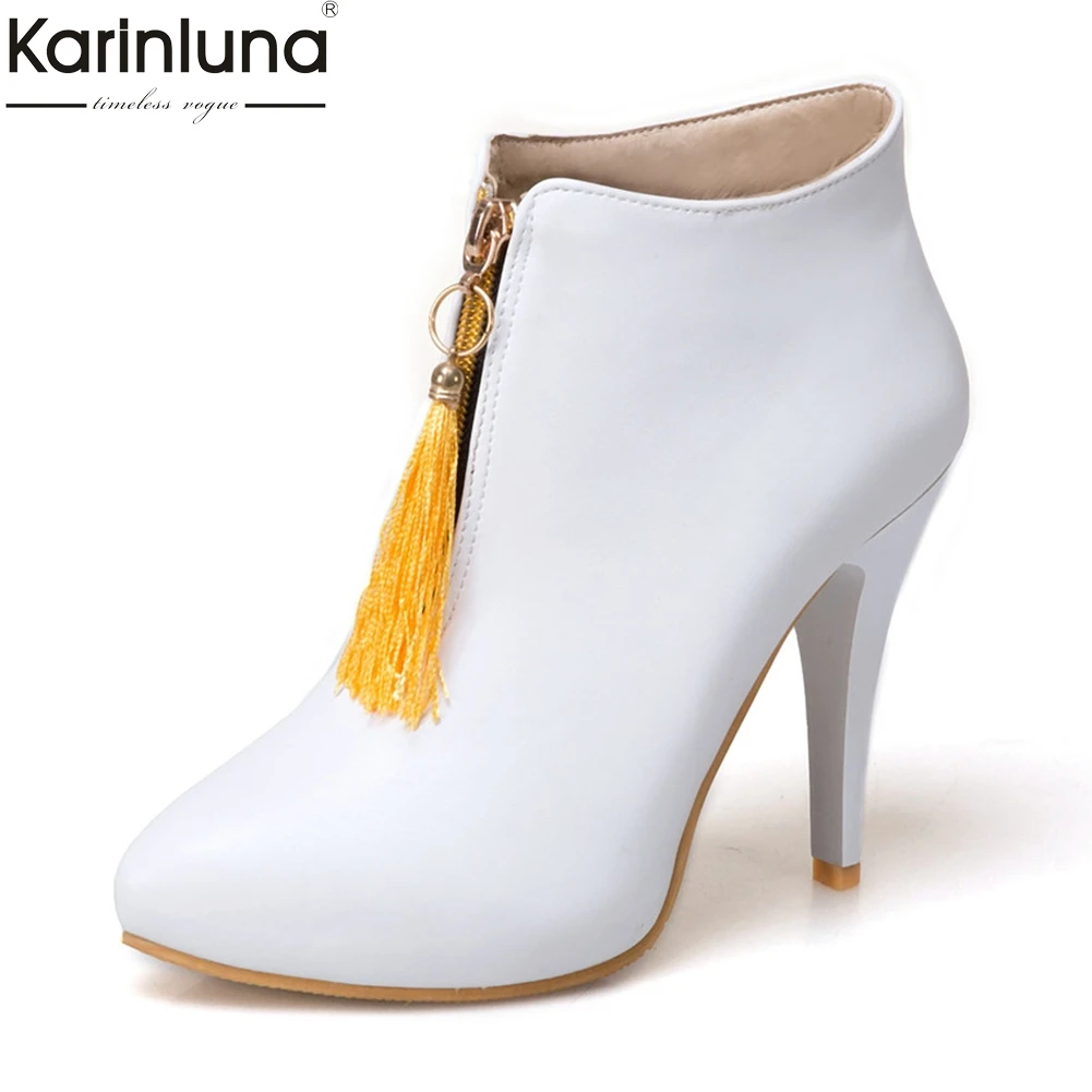 

Karinluna 2018 large Size 31-50 Dropship Zip Up Ankle Boots Women Shoes New Fashion Red Black Thin Heels Shoes Woman booties