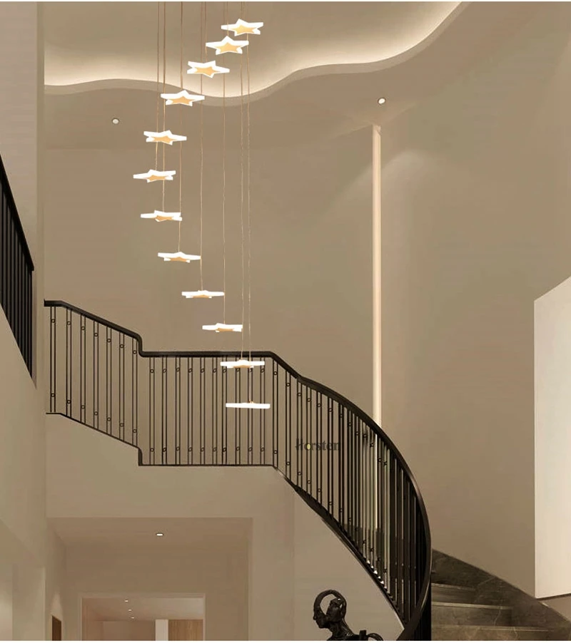 Modern Duplex Staircase LED Pendant Lights Personality 18 Stars Hanging Lamps Minimalist Rotaion Staircase Lamp Living Room Lighting (15)