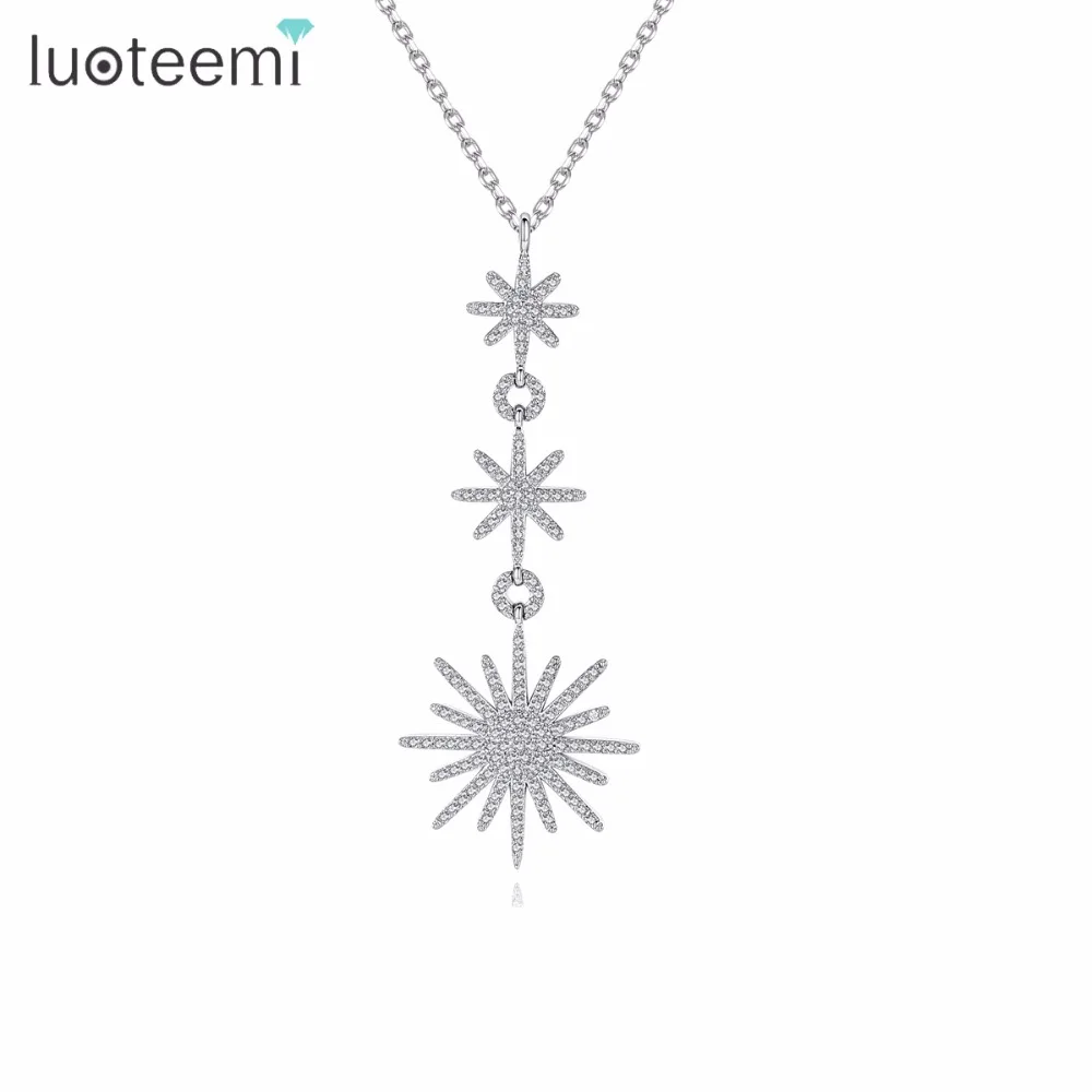 Luoteemi Роскошный Серебряный тон Для женщин Элегантные Модные кубического циркония звезды заявление долго кулон Цепочки и ожерелья для Обувь для девочек любовь подарок