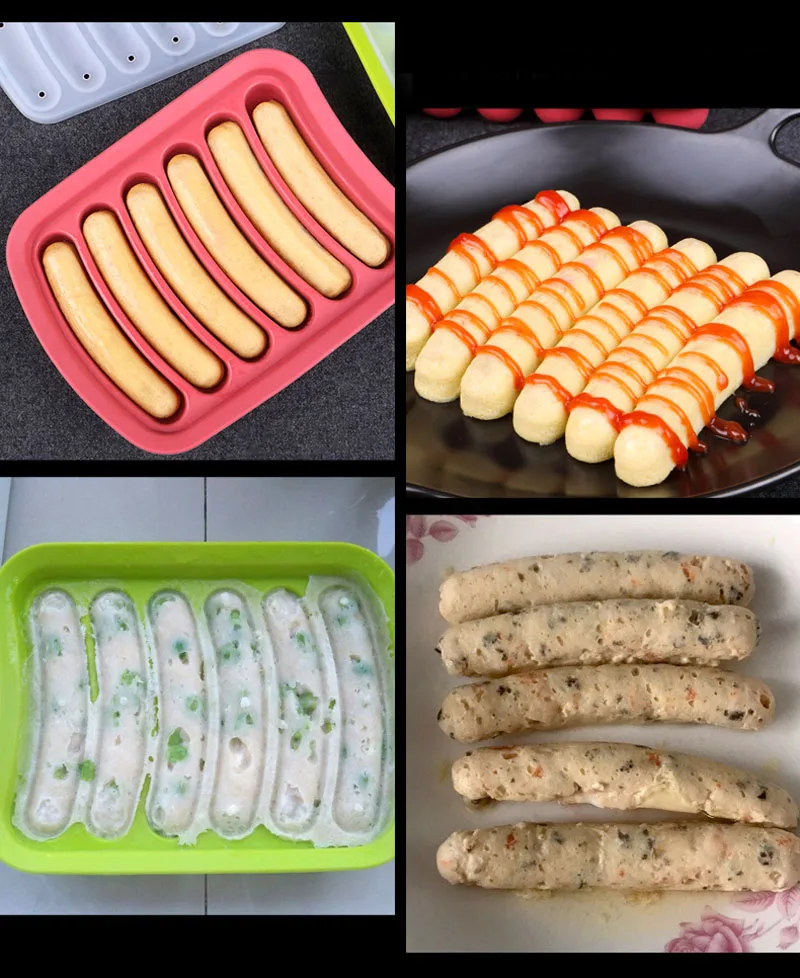 Силиконовые DIY формы для колбасы, для приготовления мяса хот-догов, кухонный инструмент для приготовления пищи, 6 полости, хот-дог производитель, микроволновая печь, безопасные Кухонные гаджеты