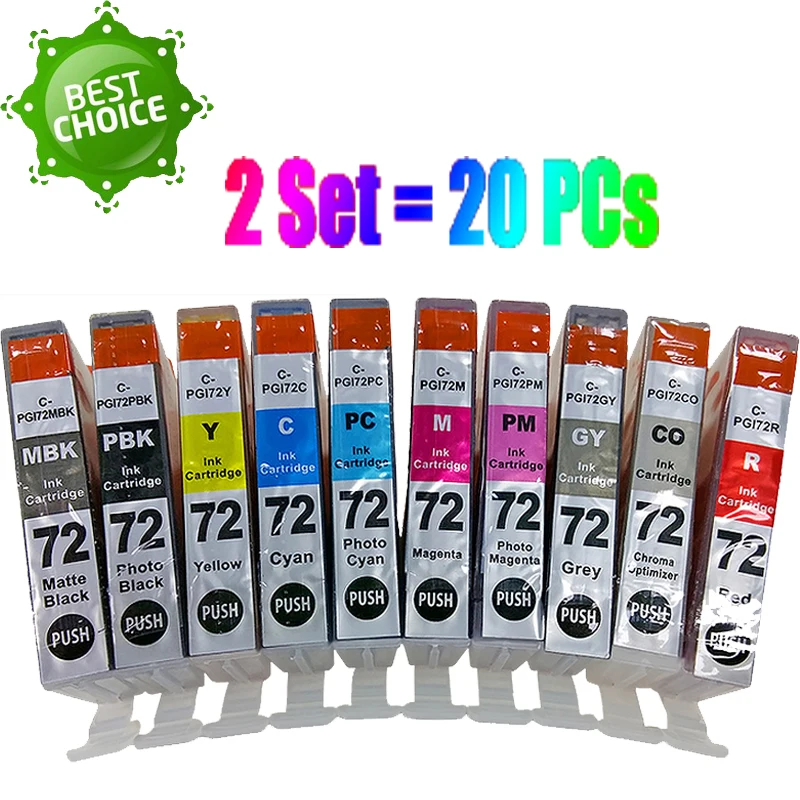 

Hot Sale 2 Set PGI-72 PGI72 PGI 72 compatible ink pigment PBK MBK ink cartridge for Canon PIXMA PRO-10 inkjet Printer with chip