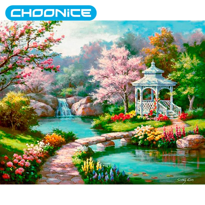 Berlian Bordir Penuh Skala Landscape Taman Pavilion Bunga Berlian Bordir Penuh Skala Landscape Taman Pavilion Bunga