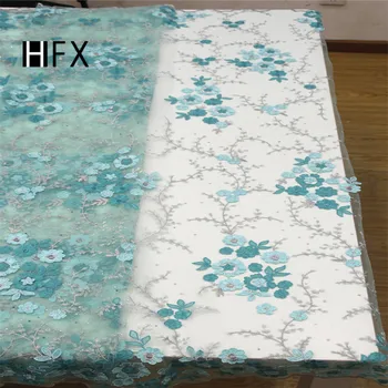 

HFX Latest Nigeria Floral Dress Design Embroidery Lace Fabric Aqua African Wedding Net Lace 2019 French Tulle Lace Fabric X1636