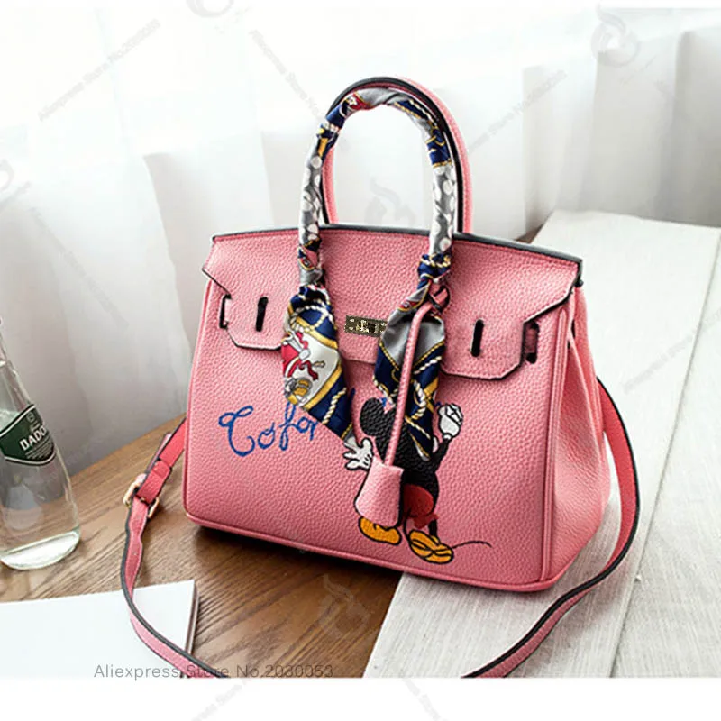 

Pink Luxury Handbags Women Genuine Leather Bags Famous Brand Designer Togo Leather Shoulder Bags Graffiti Mouse Totes Bags Z