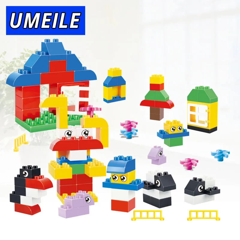 

UMEILE Brand 66PCS Amzing Diy Animal Basics Set Educational 3-6 Years Baby Toys Zoo Compatible with Duplo Christmas Gift