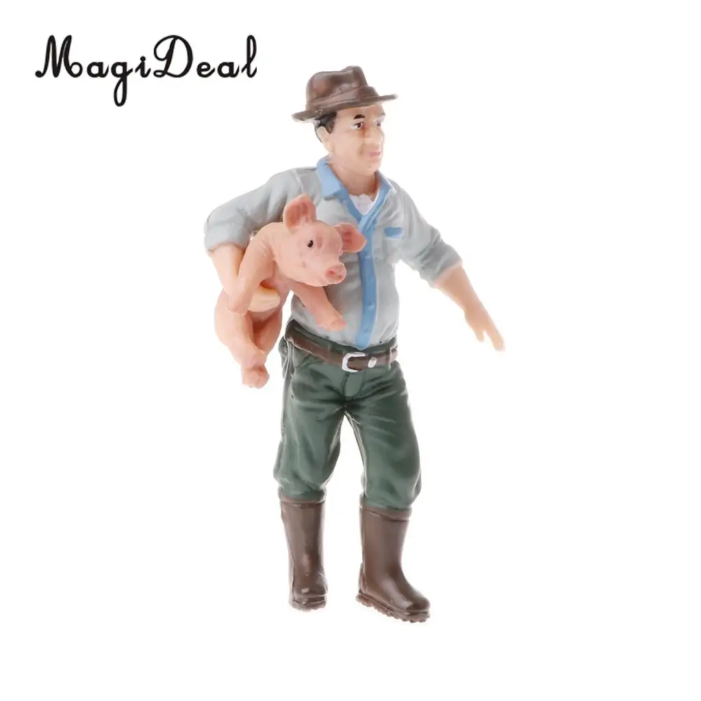 One Piece PVC People Model Action Figures Kids Toddlers Children Educational Toy Gift Home Decor Ornament- Farmer Holding Pig