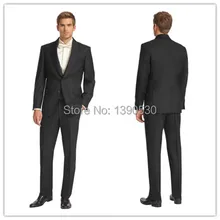 Новое поступление, однотонный черный шерсть, 2 предмета(куртка+ штаны), две пуговицы с шалью, лацкан, мужской свадебный костюм