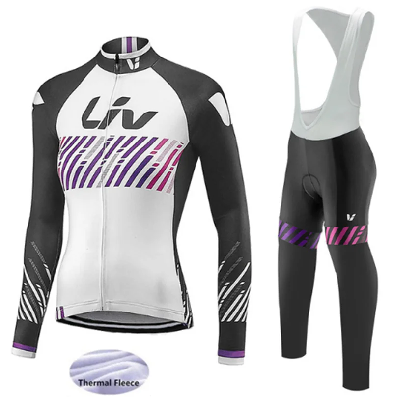 

2018 Long Sleeve woman Cycling Jersey Set Gel Padded Bib Pants Winter Thermal Fleece LIV Cycling Set Outdoor Sports Ciclismo
