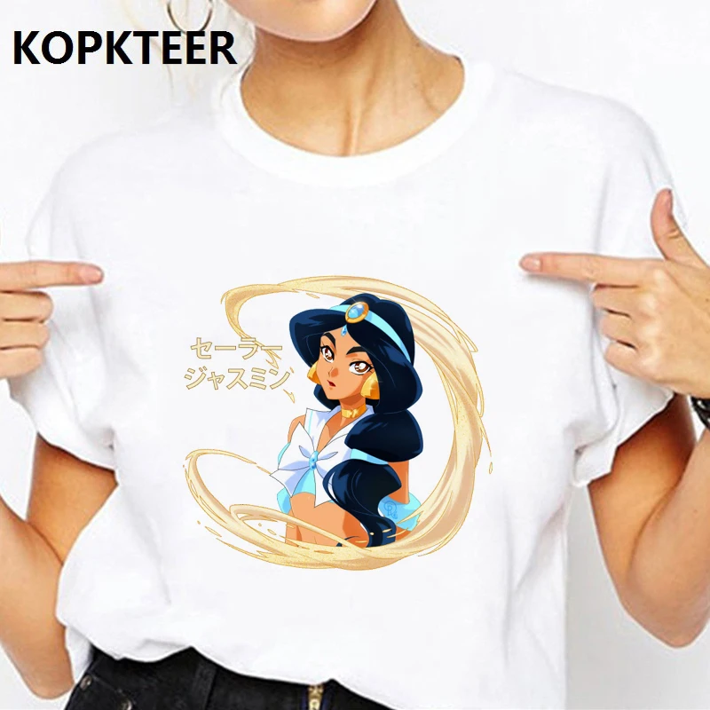 

Women Clothes 2019 Tee Shirt Femme Harajuku T Shirt Sailor Jasmine Graphic Tees Streetwear Tops Korean Vintage Camiseta Mujer