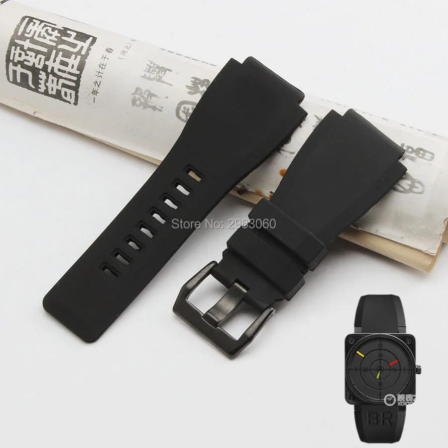 

High Quality 33*24mm Sillicone Rubber Watchband for Bell&Ross with Stainless Steel Pin Clasp For BR01 BR03 Watches Convex mouth