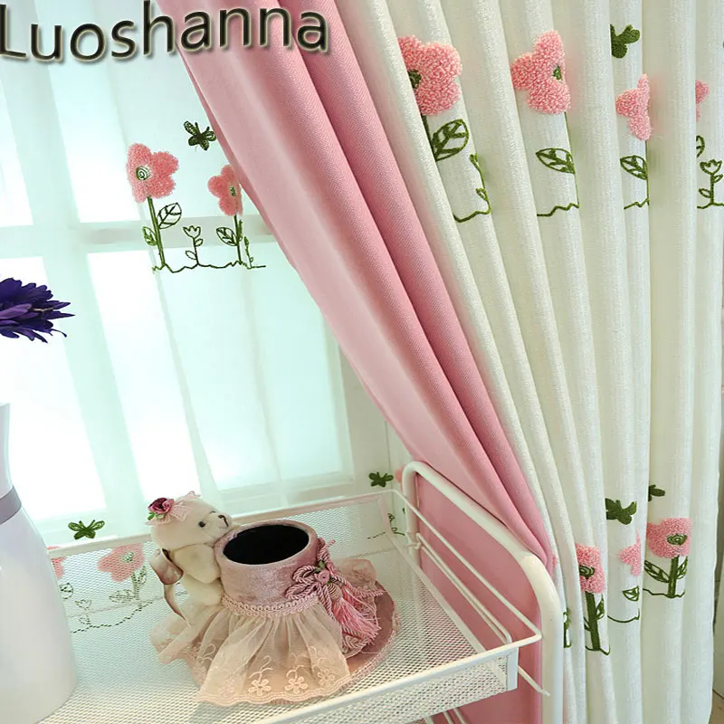 

Luoshanna Pastoral Polyester Cotton Embroidered Flower Window Blackout Curtains for Girls Living Room Bedroom Window Tulles