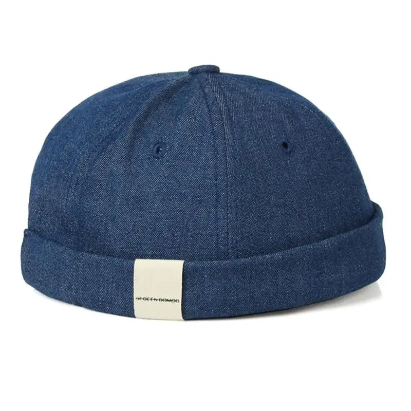 Men Brimless Cotton Hat Beanie Skullcap Sailor Cap Cuff Brimless Retro Navy Style Beanie Hat Adjustable Sailor Biker Cotton Sun - Цвет: Синий