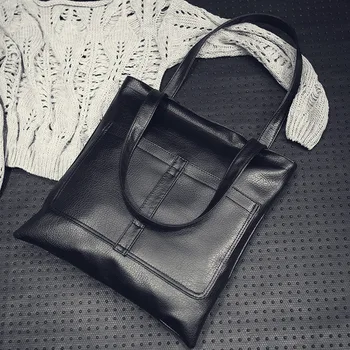 

Women Soft PU Leather Handbags High Quality Shoulder Tote Bags Female Large Capacity Bucket Travel Shopping Bag For Ladies