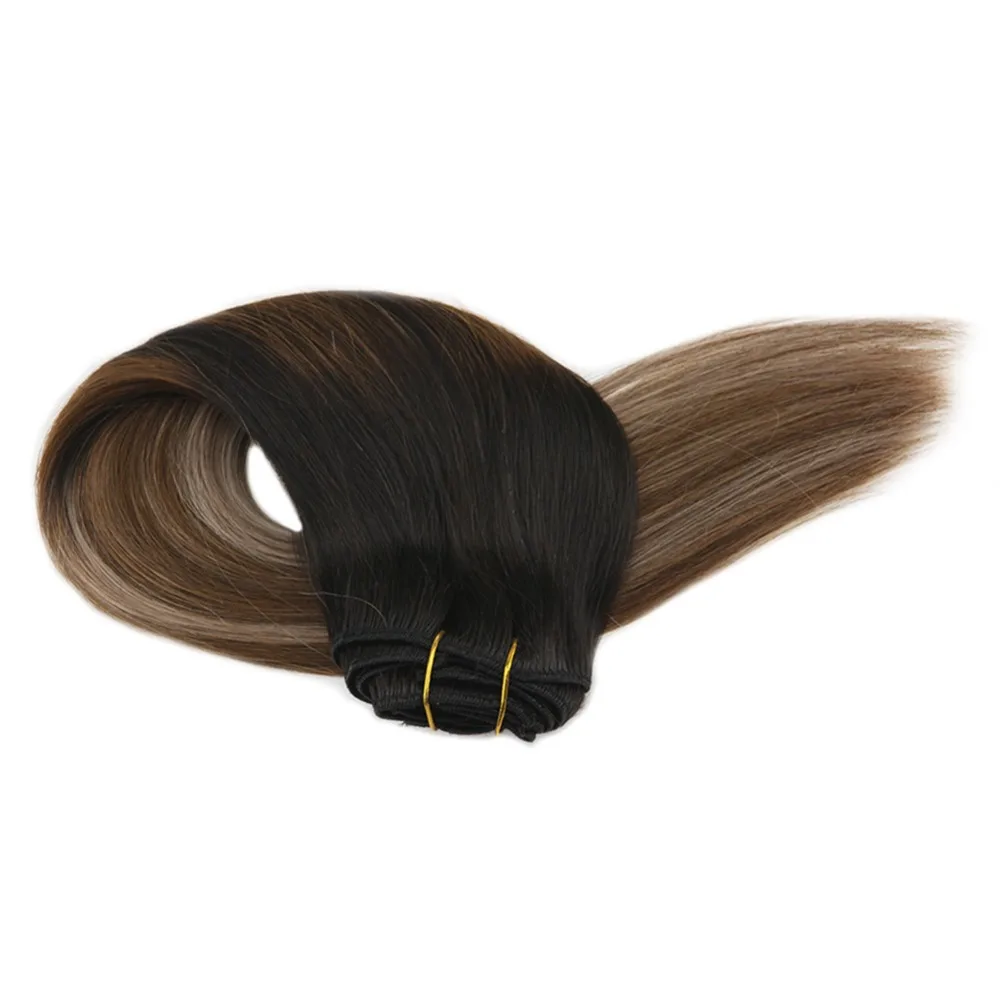 Us 65 69 10 Off Moresoo Clip In Human Hair Extensions Balayage Ombre Color Off Black 1b Faing To 6 And 18 Human Hair 7pcs 100g Full Head Set In