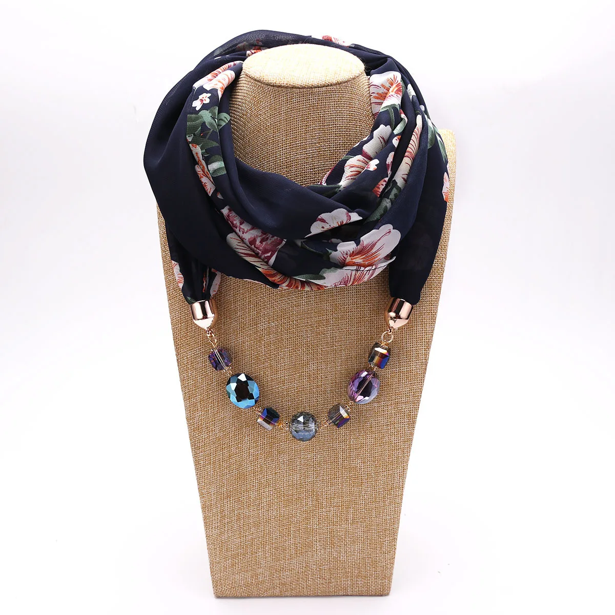 

Rainbery Fashion Chiffon Printed Colorful Beads Scarf Necklaces for Women New Bohemian Statement Collar Necklace Scarves Jewelry