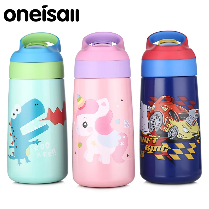 

ONEISALL 480ml Children's Thermos Cup Drinker With Straw Insulated Drinkware With Portable Handle Sippy Cup Thermocup Baby Cup