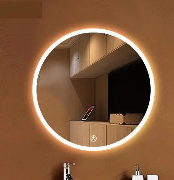 Круглый светодиодный светильник-зеркало для туалетной комнаты, светодиодный настенный светильник для ванной комнаты и туалета+ сенсорный выключатель, зеркало для макияжа, светодиодный светильник-полоска - Цвет абажура: dia 70cm warm light