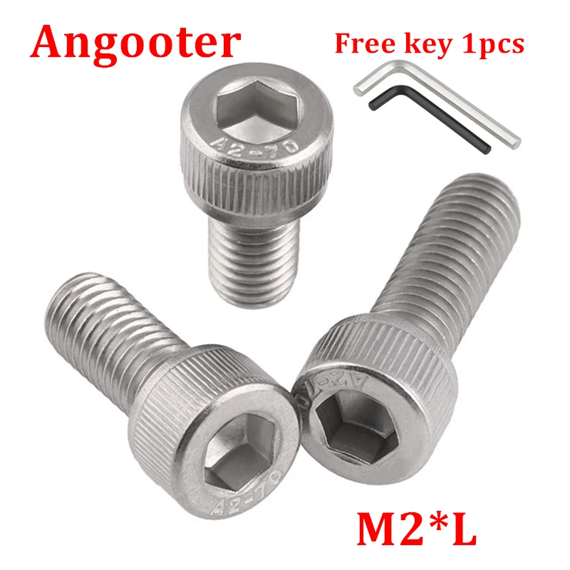 

100pcs DIN912 M2 Hexagon Socket Head Cap Screw 304 stainless steel Hex allen socket head screw Bolts M2*3/4/5/6/8/10/12/14/16/20