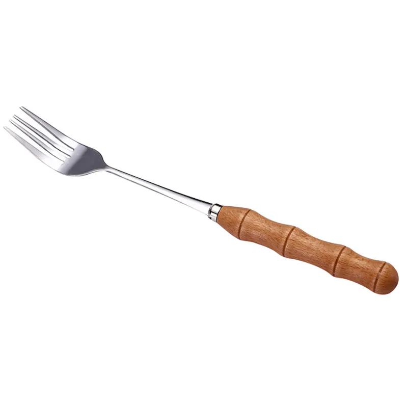 1PC Creative Bamboo Wooden Handle Stainless Steel Upscale Cutlery Fork Spoon Kitchen Tool Utensilio De Cozinha Criativos 40JUL84