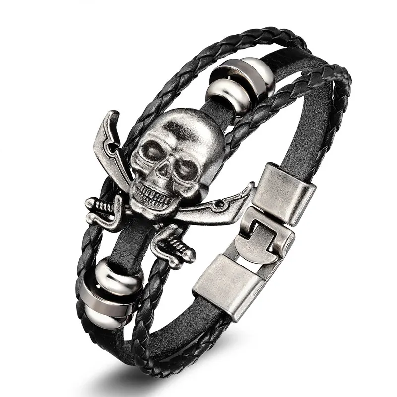 Скорпион винтажный браслет-Скорпион женский Многослойный кожаный браслет мужской Шарм горячий браслет аксессуары браслеты - Окраска металла: black