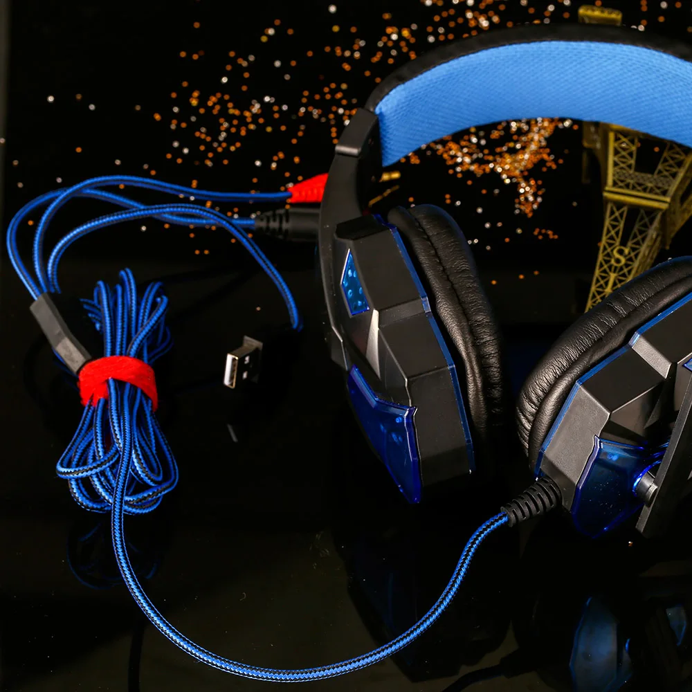 Светодиодный Игровые наушники, головной гарнитур для ПК наушники с микрофоном с USB регулятор громкости Проводные 3,5 мм игровая гарнитура