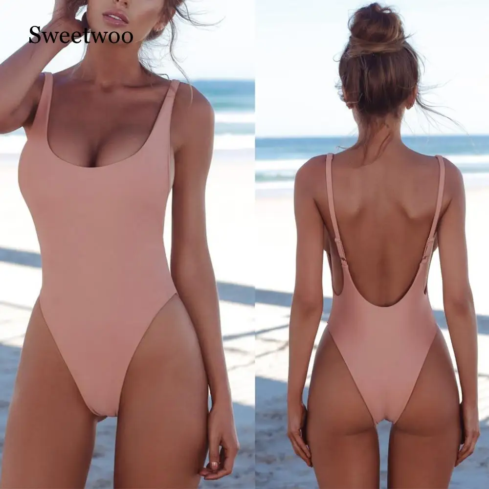 

2019 Thong Sexy One Piece Swimsuit Solid Female Black Swimwear Women Backless White Brazilian Monokini Bathing Suit XL