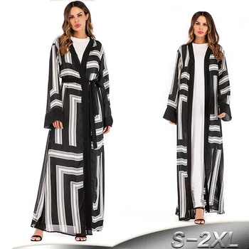

Abaya Kaftan Saudi Arabia Muslim Striped Cardigan Hijab Dress Abayas Women Jilbab Robe Dubai Caftan Turkish Islamic Clothing