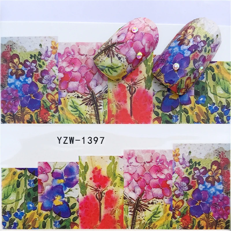 

YWK 1 Sheet Color Flower Nail Art Water Decals Transfer Stickers Cute Animal Manicure Sticker