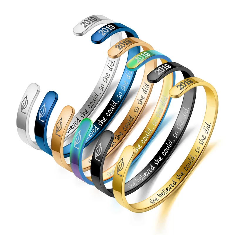 

2019 Stainless Steel Cuff Bangle Engrave " she believed she could,so she did" Inspirational Motivational Bracelet For Her