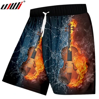 

UJWI Men's New Cool Dropshipping Beach Shorts 3D Printed Creative Flame Violin Stitching Vortex Spandex Clothing