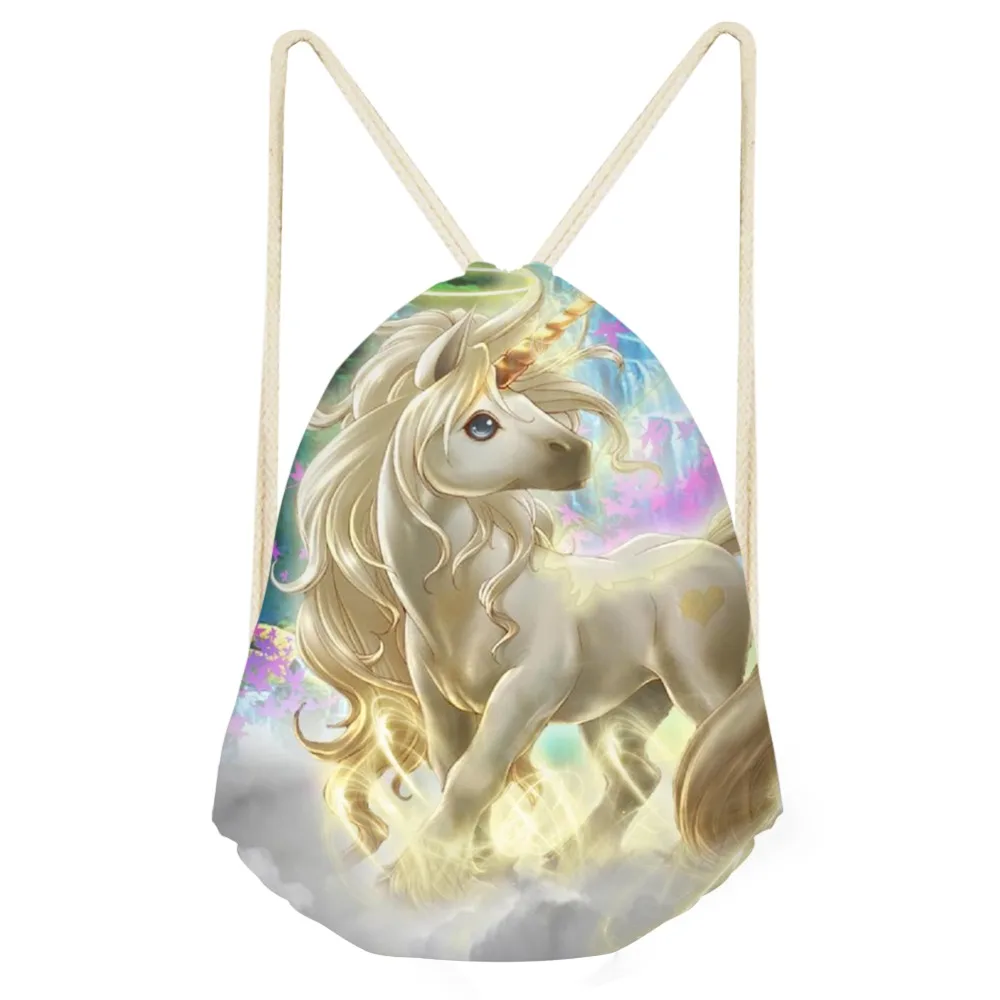 Women Fashion Drawstring Bag 3D New Cartoon Printing Horse Small Travel Softback Female Girls Boys Causal