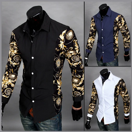 2015 New Arrival Summer Style Men Shirt Fashion Patchwork Striped Long Sleeve Slim Fit Shirt For Men Brand Mens Shirt
