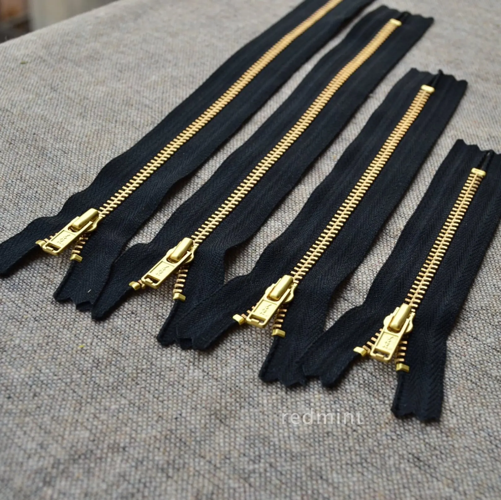 Buy 3 gold copper closed black belt YKK metal zipper