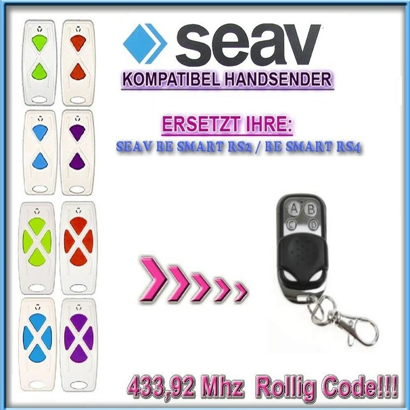 

SEAV BE SMART RS2 / SEAV BE SMART RS4 garage door replacement remote control rolling code 433.92Mhz