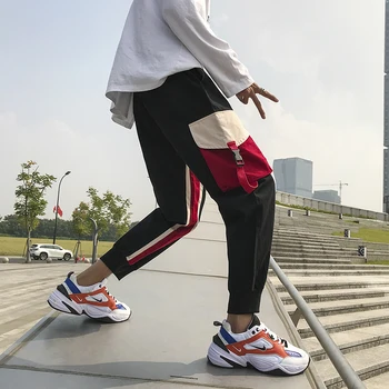 

2019 Summer New Thin Section Of The Couple With Large Pockets Color MatchingTooling Male Korean Version Of Loose Casual Pants