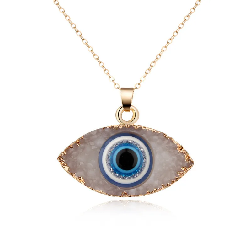 

New Natural Stone Evil eyes Pendant Necklace for women Long Chain Crystal Turkish Eye necklaces Girls Luck Jewelry