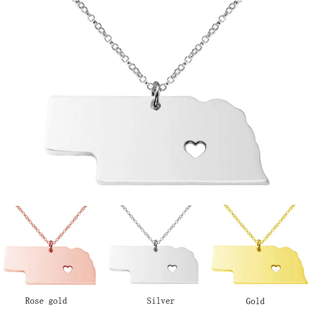 

SUTEYI Nebraska State Charm Necklace Stainless steel State Shaped Map Necklace Custom Necklaces With A Heart