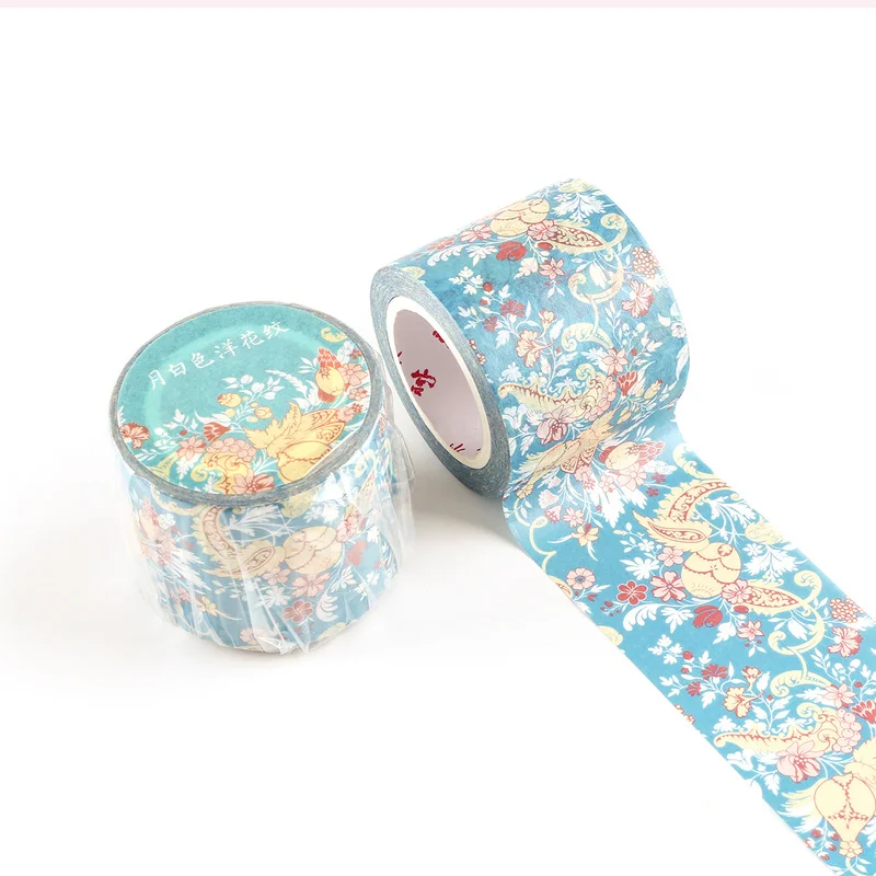 

1 Roll Decorative Washi Tape 3.5cm X 10m Blue Background Floral Adhesive Masking Tape for Planner Makeup Gift Box Decoration