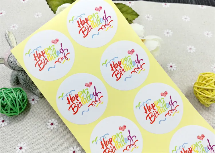 

Happy Birthday Scrapbooking Kraft Hand made Paper Labels Envelopes Packaging Seals Sticker DIY Cake Box Wrapping Baking Decor