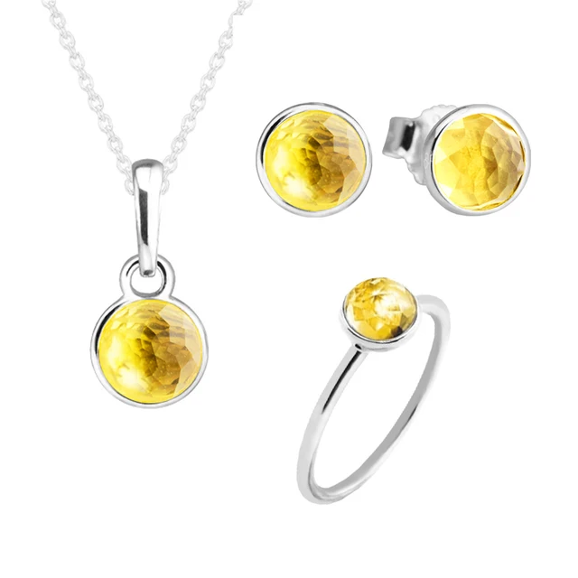 November Droplet Ring Necklace Stud Earrings Jewelry Set 100 925 November Droplet Ring Necklace Stud Earrings Jewelry Set 100 925 Sterling Silver Citrine Stone For