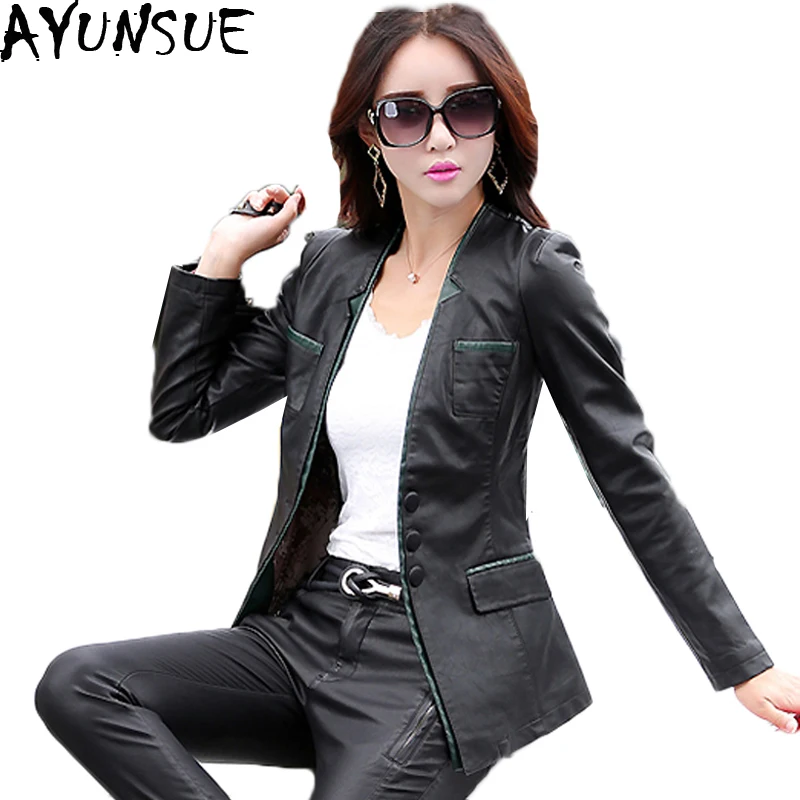 AYUNSUE 2018 Leather Jacket Women Korean Style Slim Faux Leather Jacket