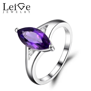 

Leige Jewelry Natural Amethyst Ring Marquise Cut Engagement Anniversary Rings for Women Sterling Silver 925 Jewelry Gemstone