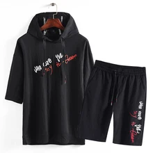 Летние Новые мужские шорты комплект повседневная спортивная одежда 2 шт. спортивный костюм наборы толстовки+ брюки спортивные костюмы модный спортивный костюм одежда 3XL