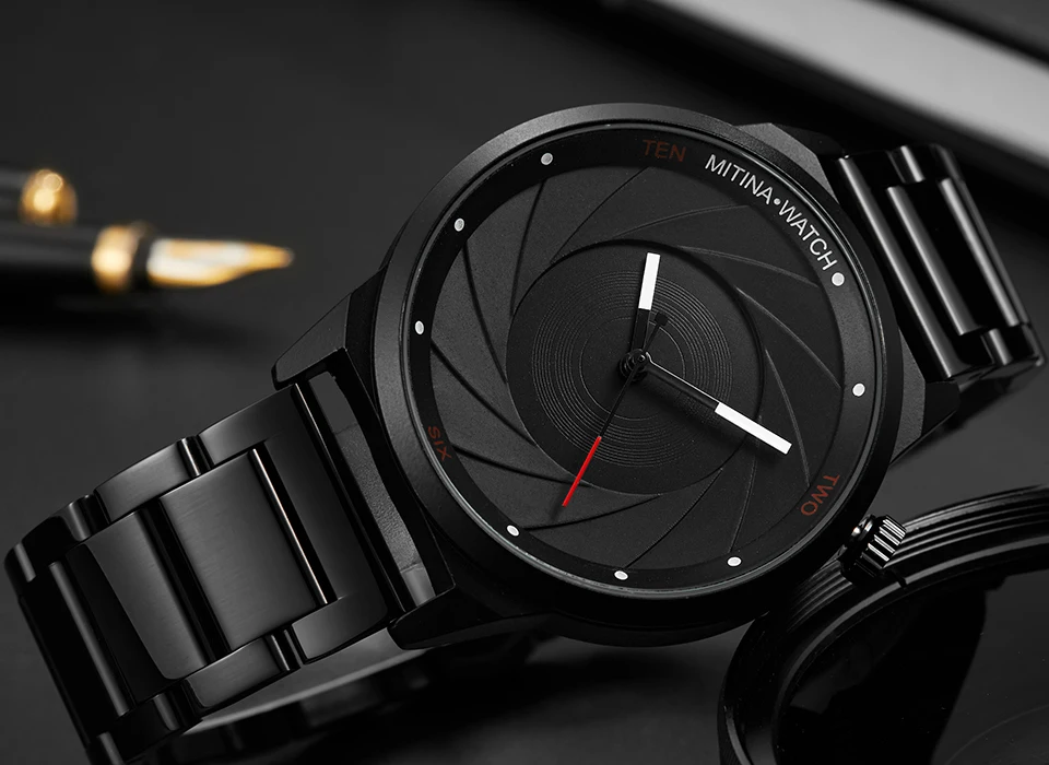 Full Black Cool Men Watch Stainless Steel Watch Top Brand Sports Creative Mens Quartz Wrist