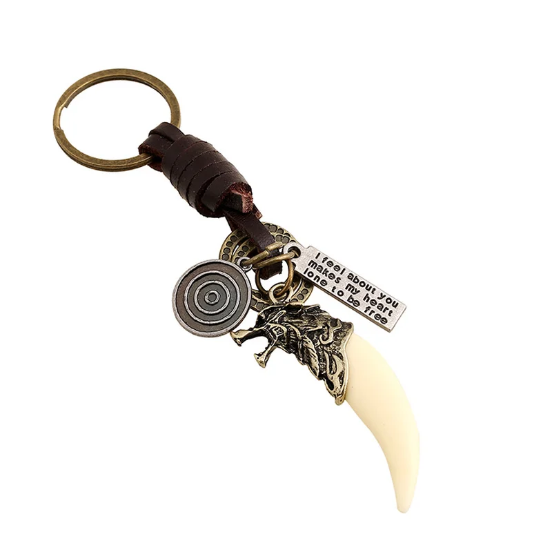 

Wolf's Fang Keychain Punk Leather Key Ring Zinc Alloy Charm Custom Key Chain