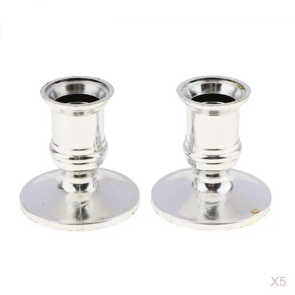 Silver Plastic Candlesticks Pillar Candle Base Stand Holder, Pack of 10
